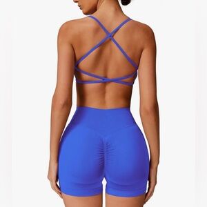 Blue Strappy Sports Bra and Shorts Set